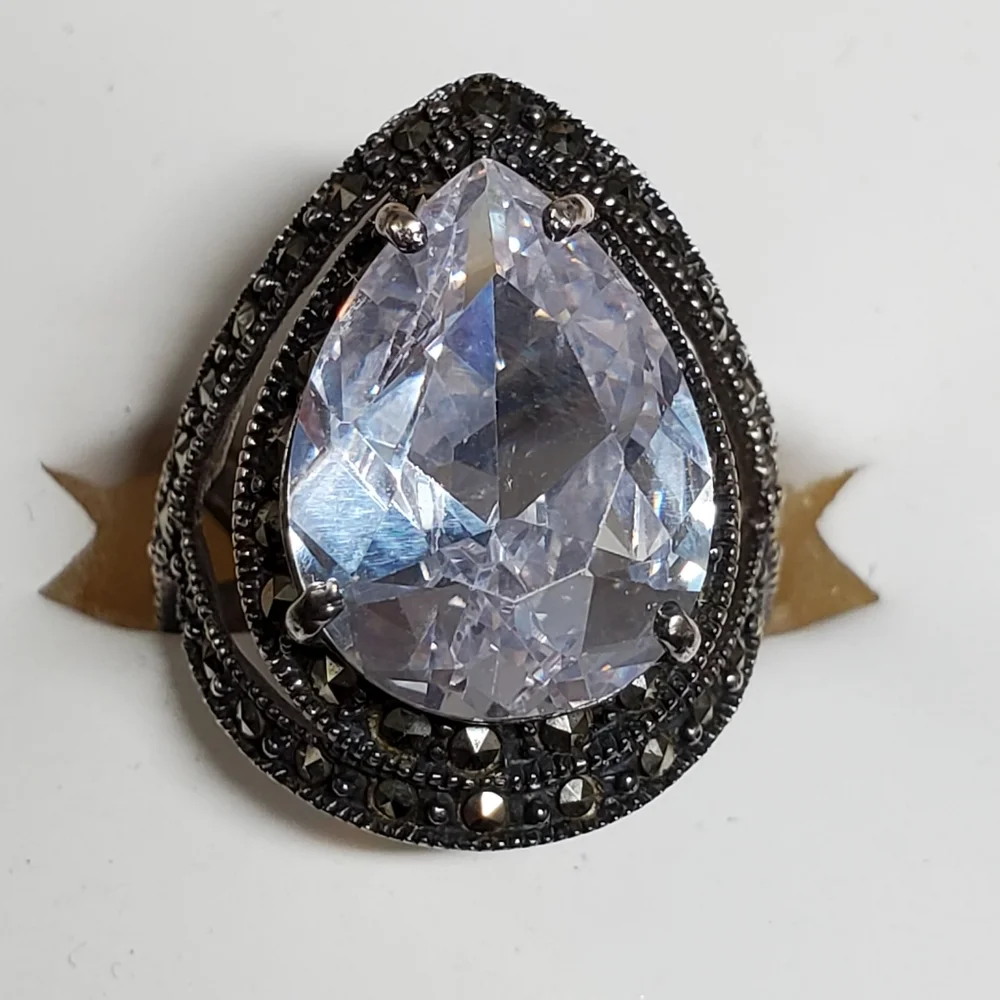Watch Video / 5 Cttw Sterling Silver 925 Solitaire Marcasite Ring